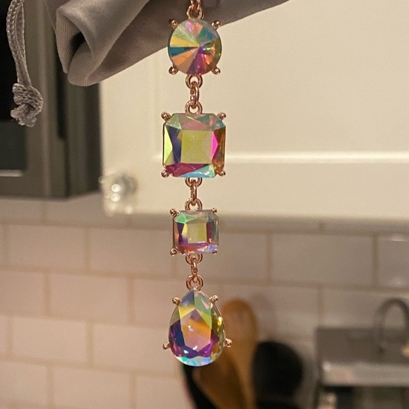 Rhinestone Statement Earrings Aurora Borealis VERY sparkly Spring Rose Gold Tone - Picture 5 of 16